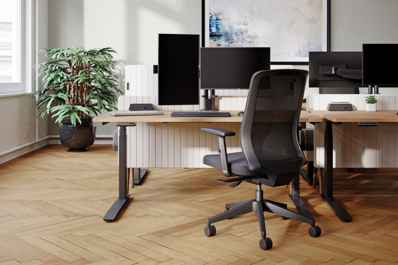 ergonomic office desk setup image